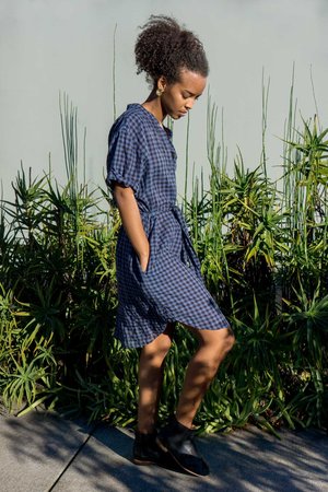 Xirena Campbell Dress - Navy Blue Plaid | Garmentory
