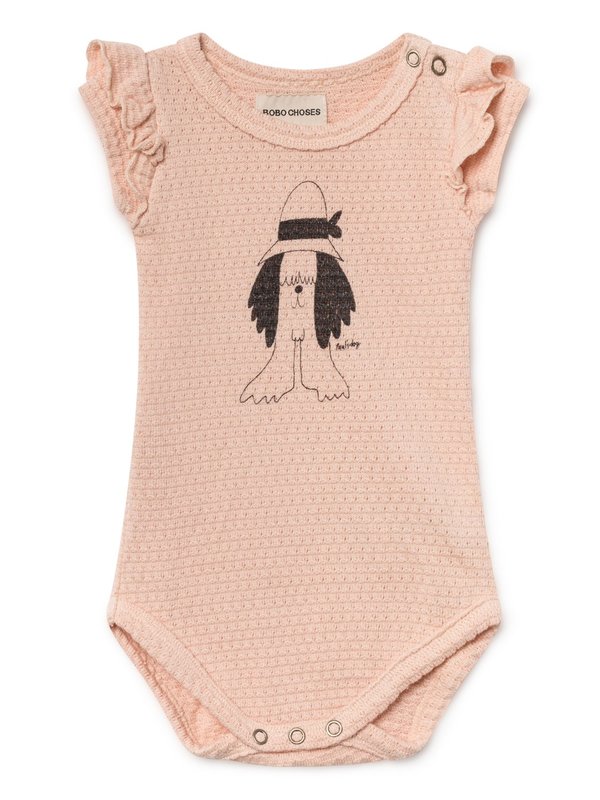 KIDS Bobo Choses Ruffled Pointelle Baby Body ONESIE Peach Garmentory