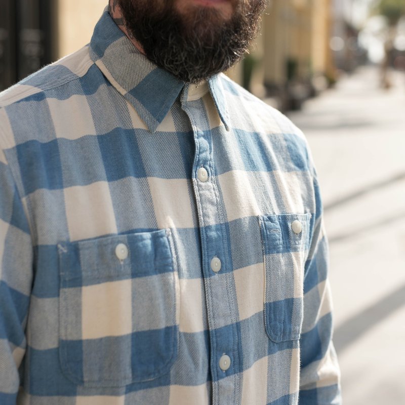 RRL Checked Twill Work Shirt - Indigo/Cream | Garmentory