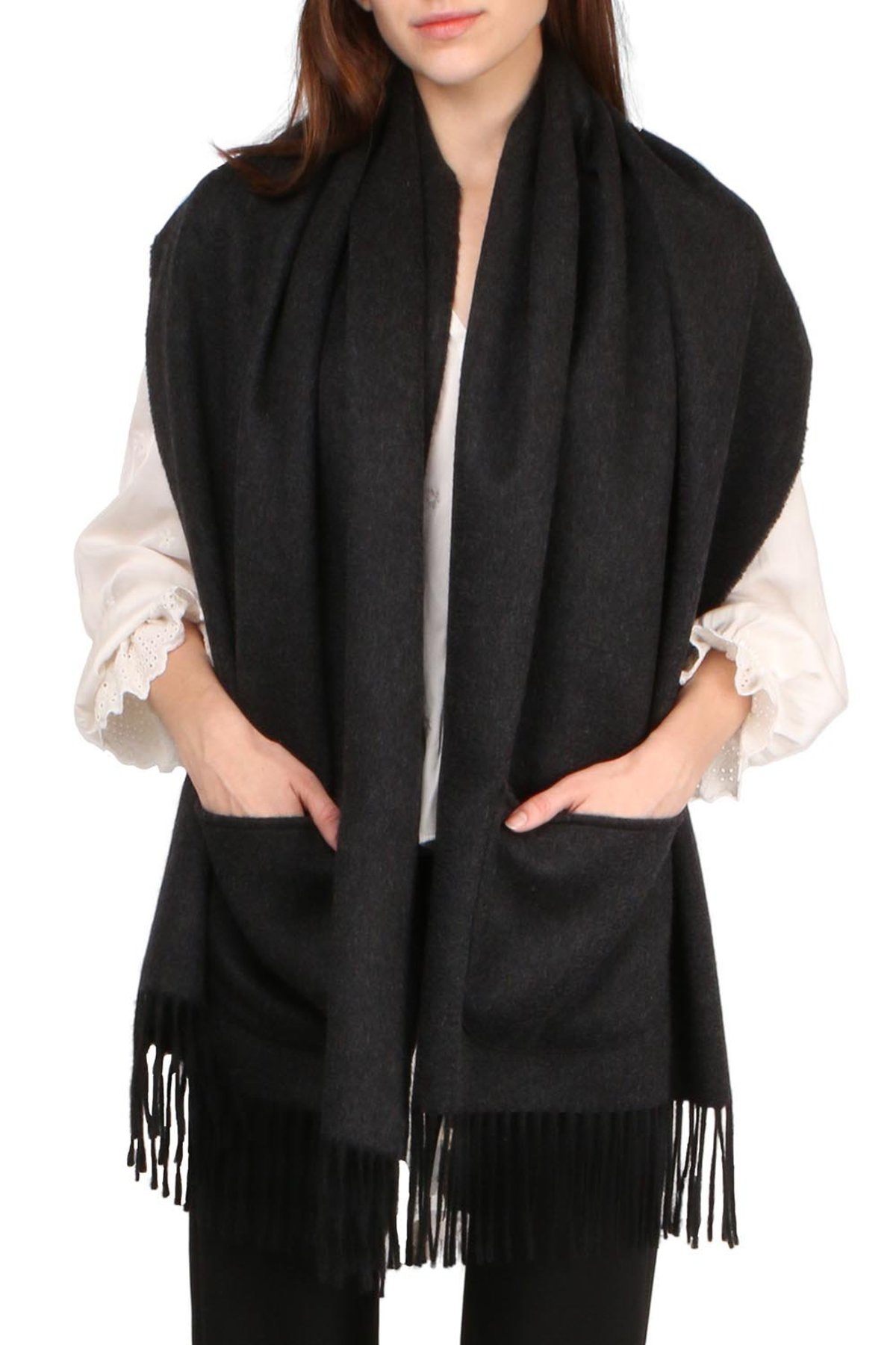 Alonpi Cashmere Reversible Stole With Pockets - Black/Charcoal 