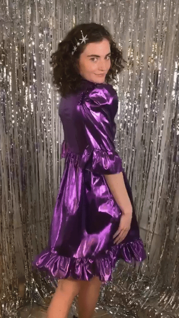 fitted lace wedding dress Square Neck Mini Prairie Dress in Violet Floral 14 / Multi main image 1