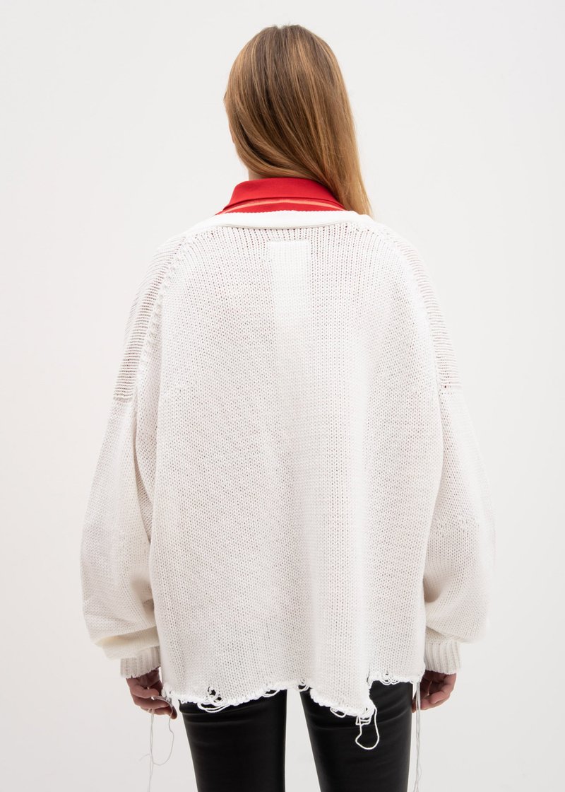 Doublet 3D Patch Cut Off Cardigan - White | Garmentory
