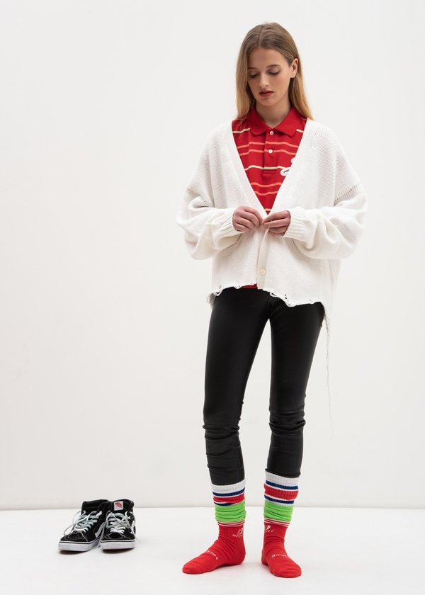 Doublet 3D Patch Cut Off Cardigan - White | Garmentory