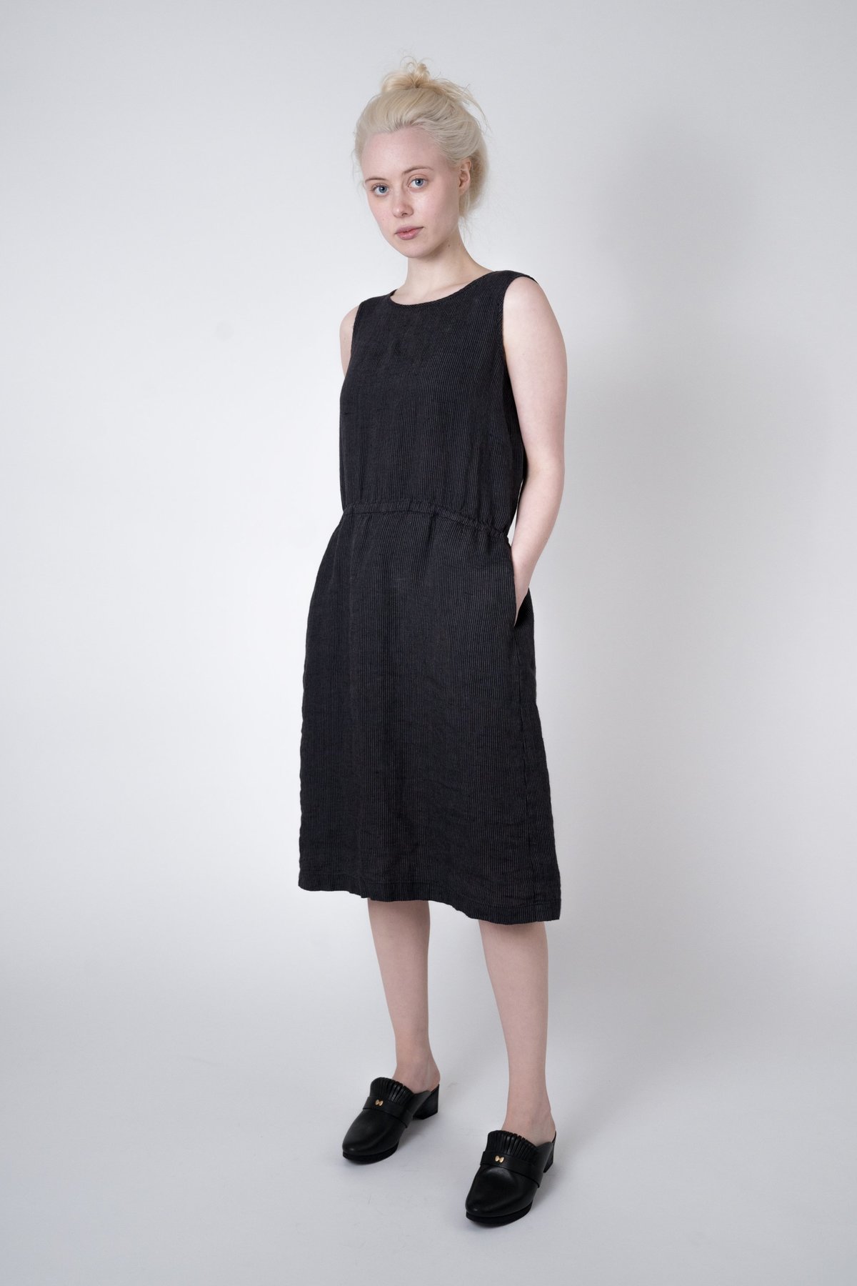 Nygardsanna Drawstring Linen Dress - Brown Stripe | Garmentory
