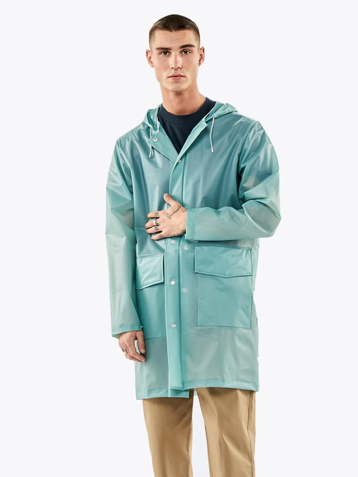 Rains Hooded Coat - Foggy Dusty Mint | Garmentory