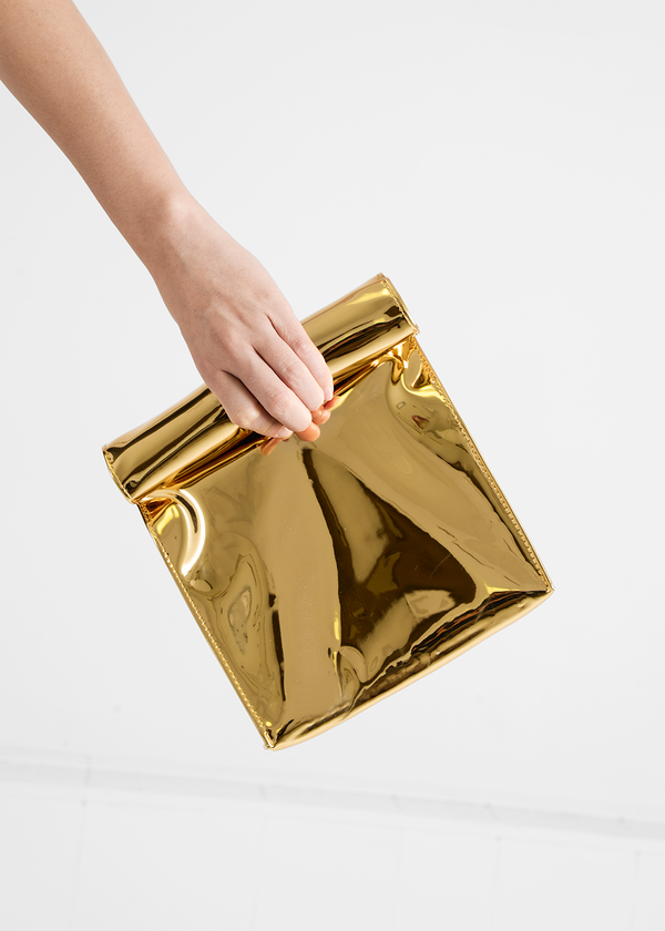S M K Gold Foldover Bag Garmentory