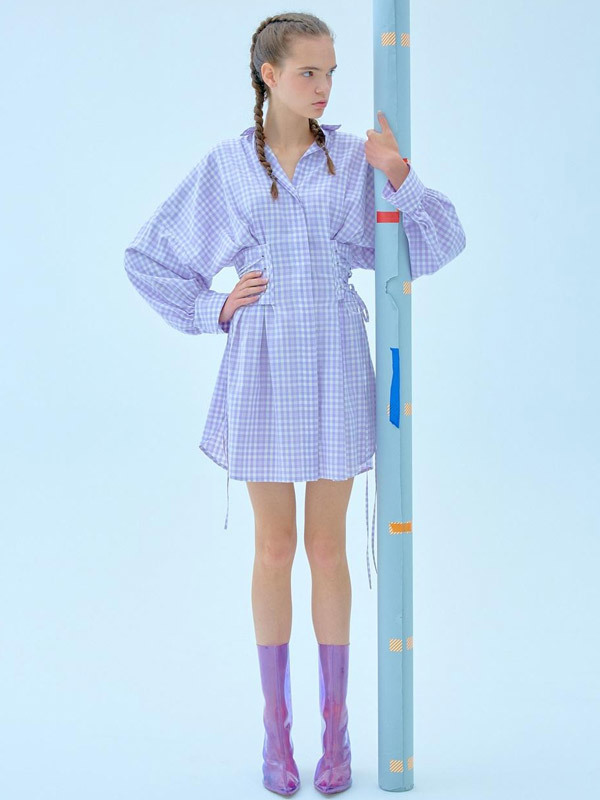 KYE Checked Eyelet Corset Shirt Dress KYE Checked Eyelet Corset Shirt Dress