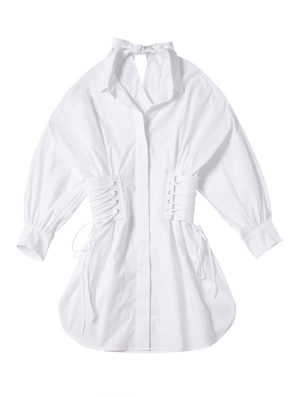 KYE Checked Eyelet Corset Shirt Dress KYE Checked Eyelet Corset Shirt Dress