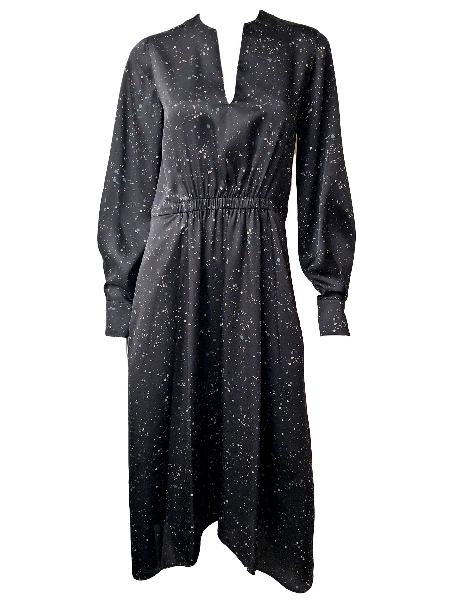 VINCE Constellation Print Poet Dress Black/Topaz Garmentory