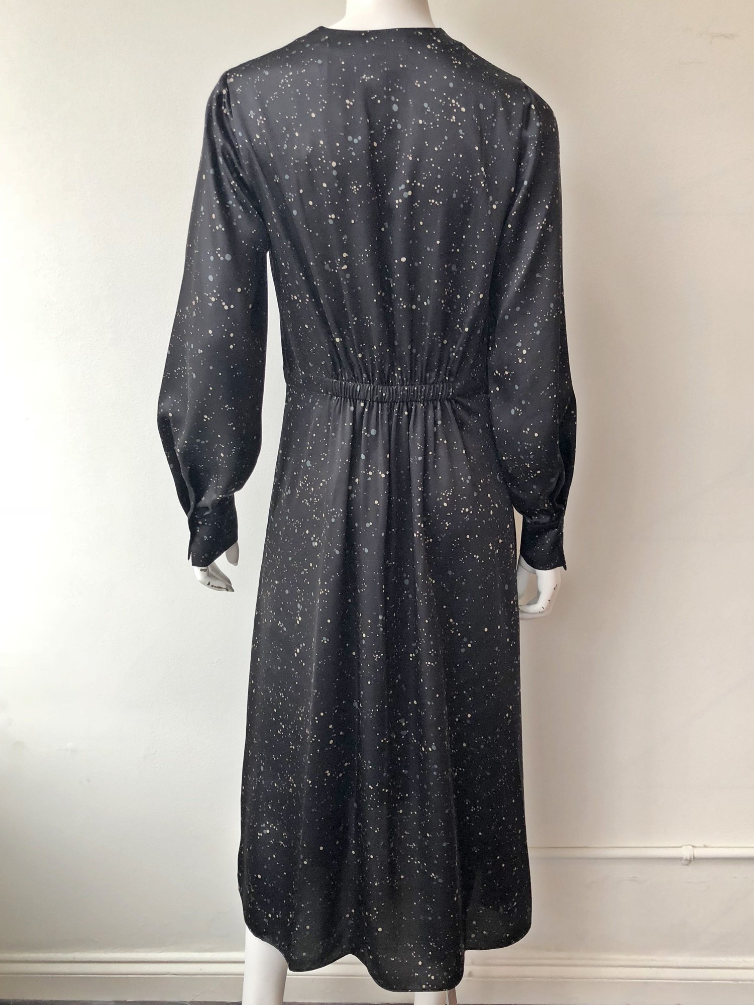 VINCE Constellation Print Poet Dress Black/Topaz Garmentory