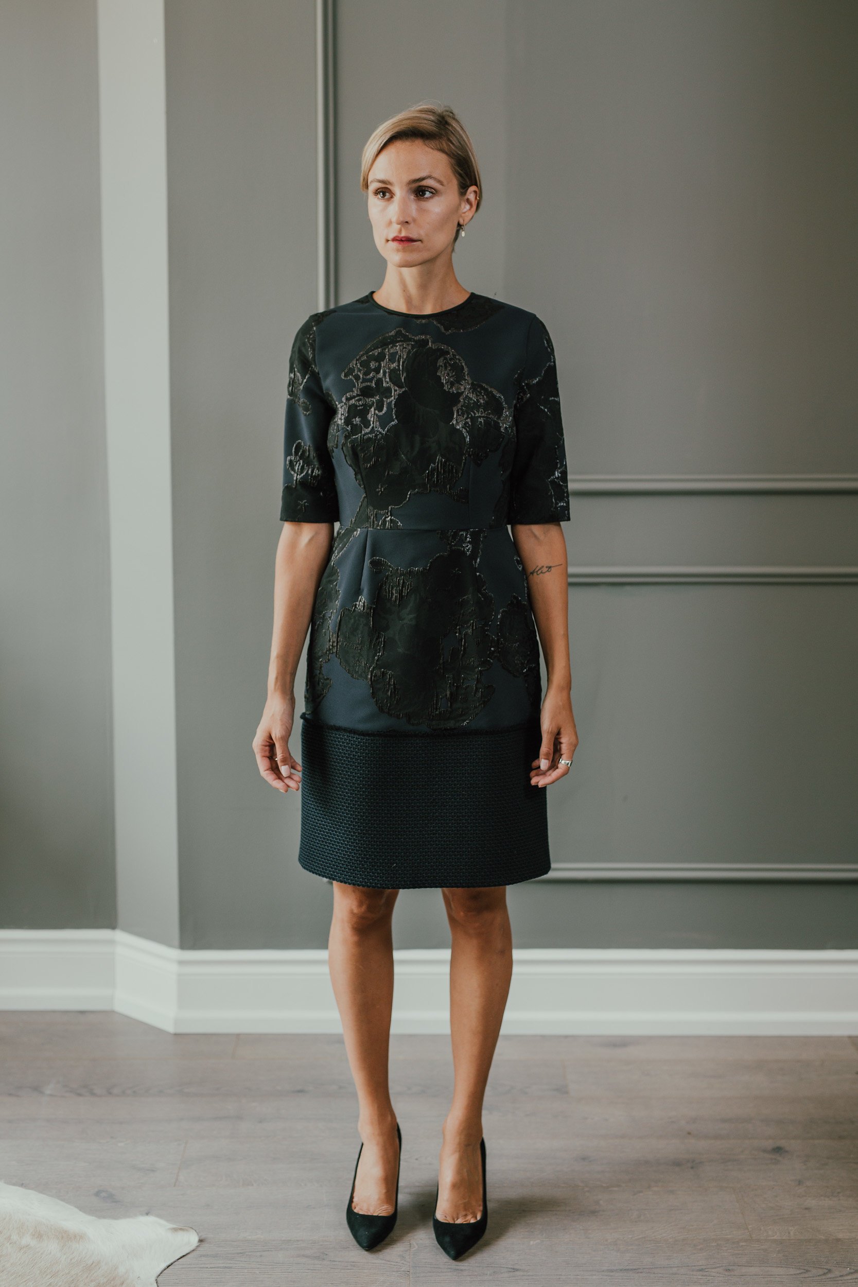 Vintage Erdem Jacquard Dress - Navy Black | Garmentory