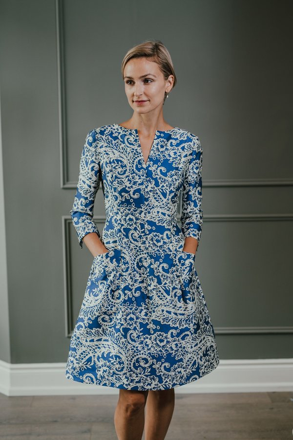 Sandra Faire Oscar de la Renta Dress - Blue/White Print on Garmentory Sandra Faire Oscar de la Renta Dress - Blue/White Print on Garmentory