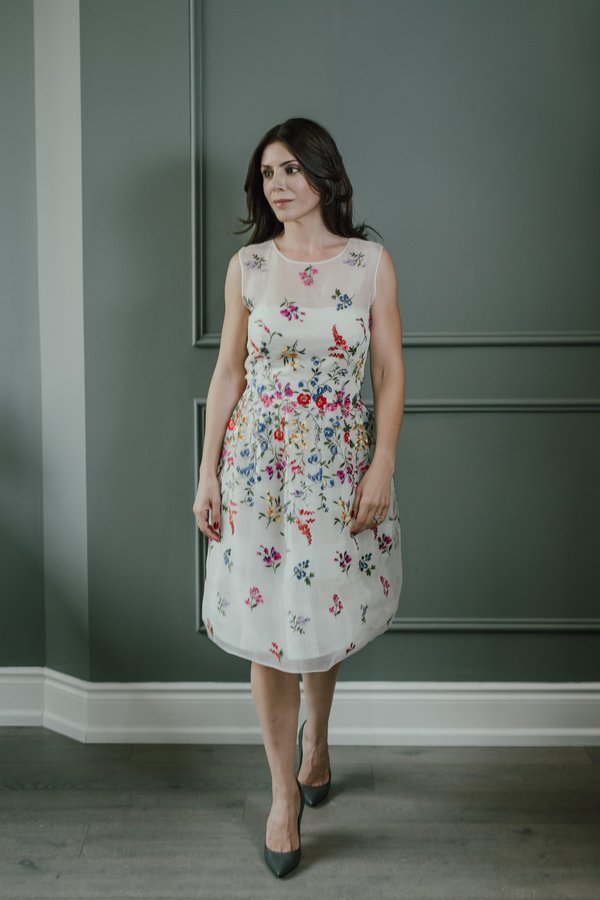 sachin and babi light blue dress Vintage White Embroidered Blue Flowers Dress  Avigail Adam