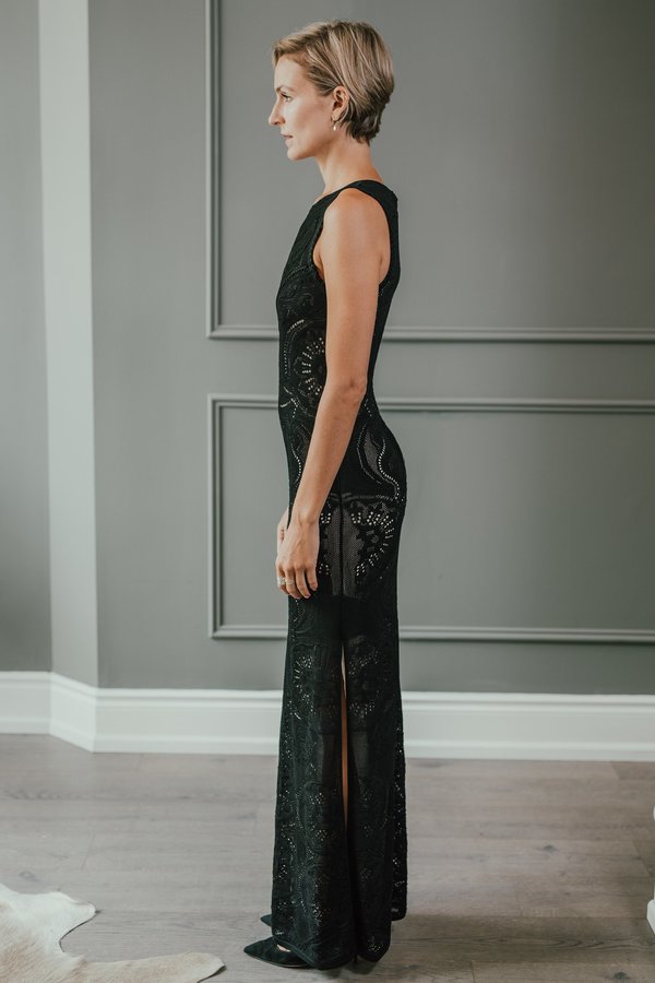 chinese dress ladies Black Lace Up Maxi Dress