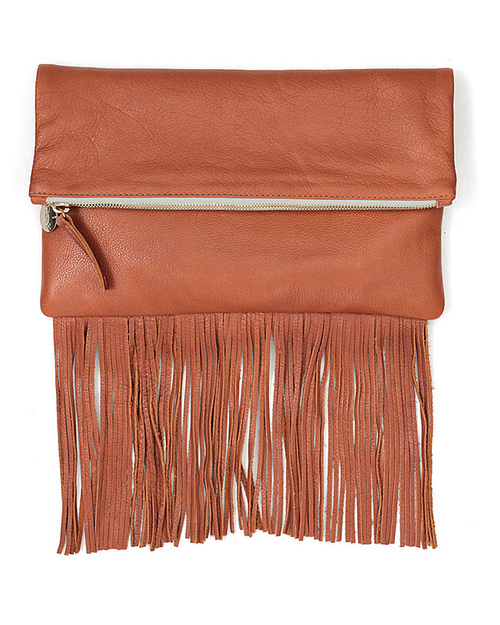 Clare V. Fringe Foldover Clutch in British Tan Leather Clare V. Fringe Foldover Clutch in British Tan Leather