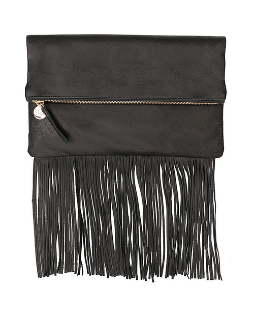 Clare V. Fringe Foldover Clutch in Black Leather Clare V. Fringe Foldover Clutch in Black Leather