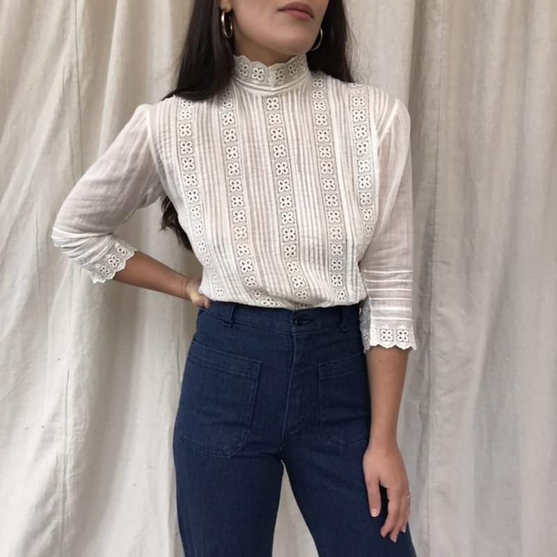 Vintage Cocobolo Edwardian Cotton Lace Blouse White Garmentory