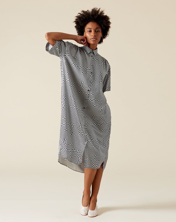 monki striped shirt dress 6397 Oversized Silk Shirt Dress - Black/White Print