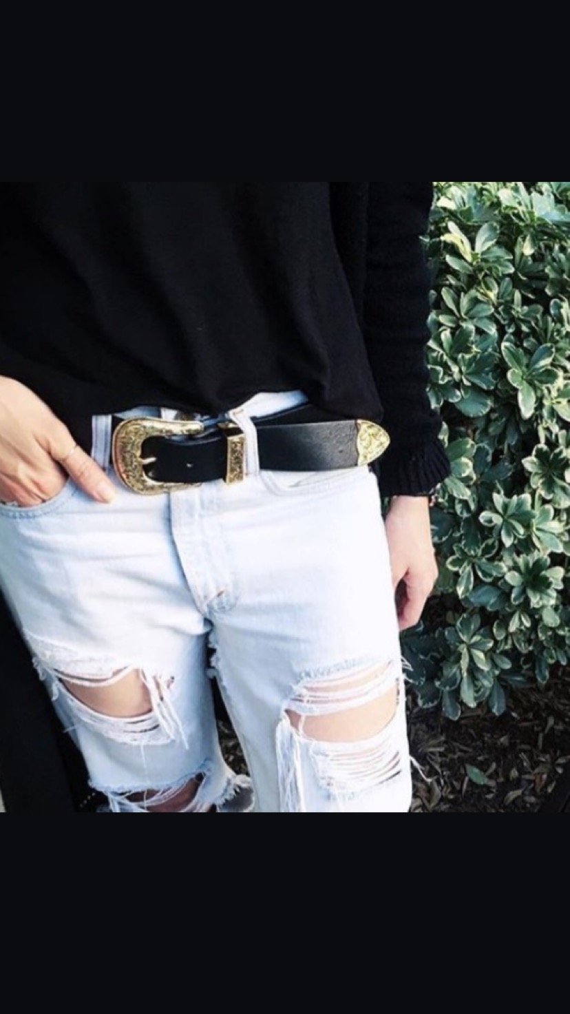 B Low The Belt Frank Western Belt With Gold Buckle - black 