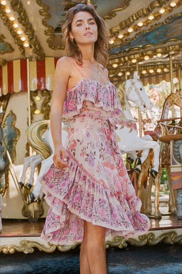 knee length dresses for ladies Luck and Trouble Flamingo Mesh Midi main image 0