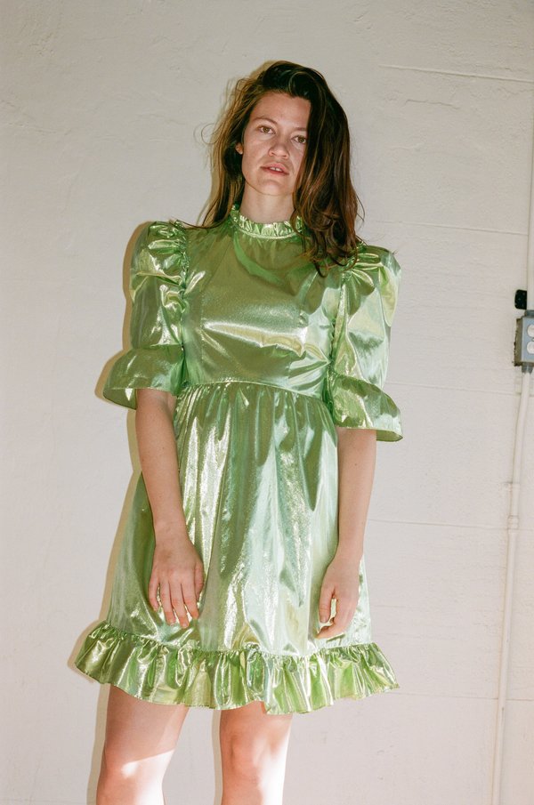 Batsheva Short Prairie Dress - Green Metallic | Garmentory