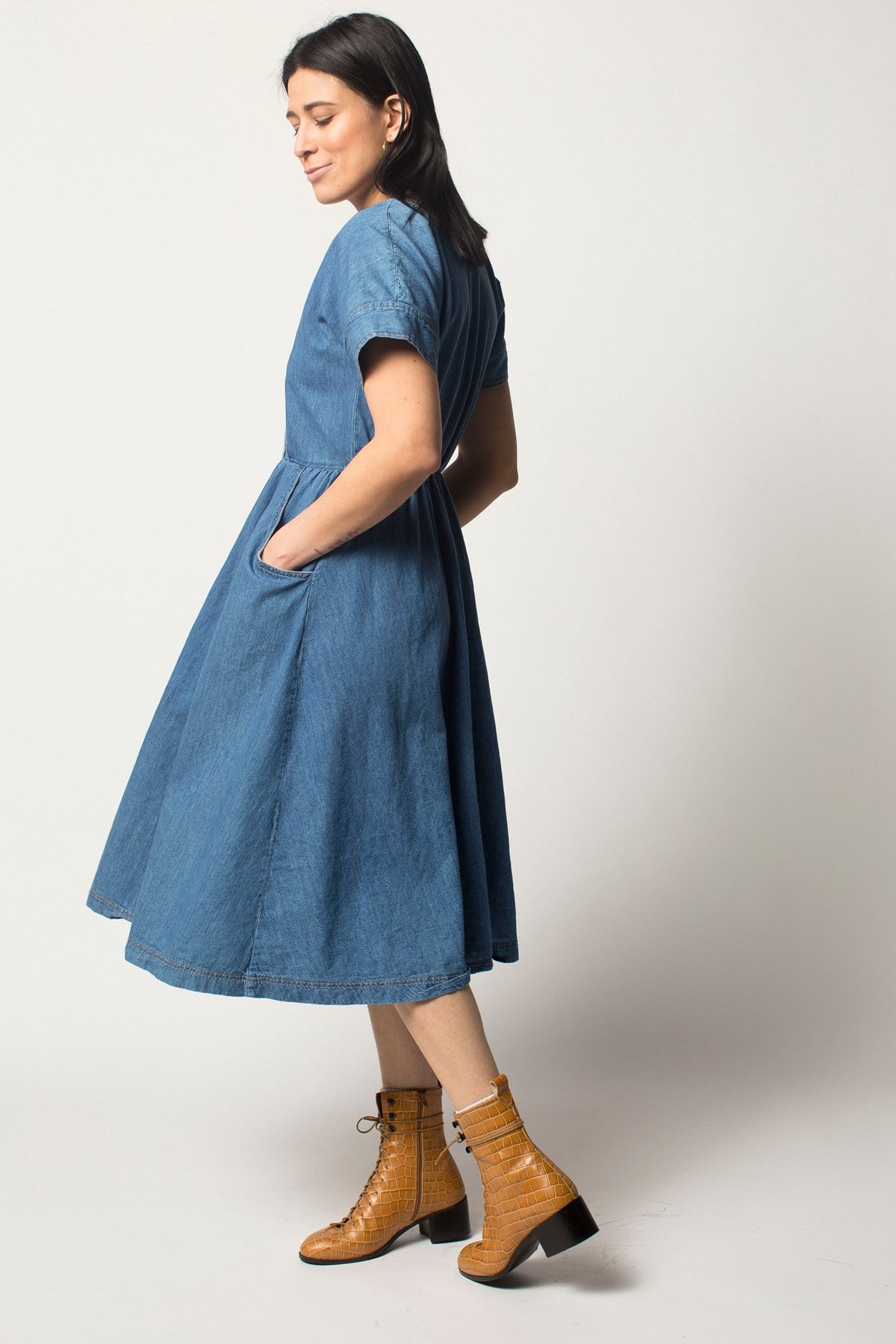 blue plaid midi dress TCEC Blue Plaid Ruffled Midi Dress