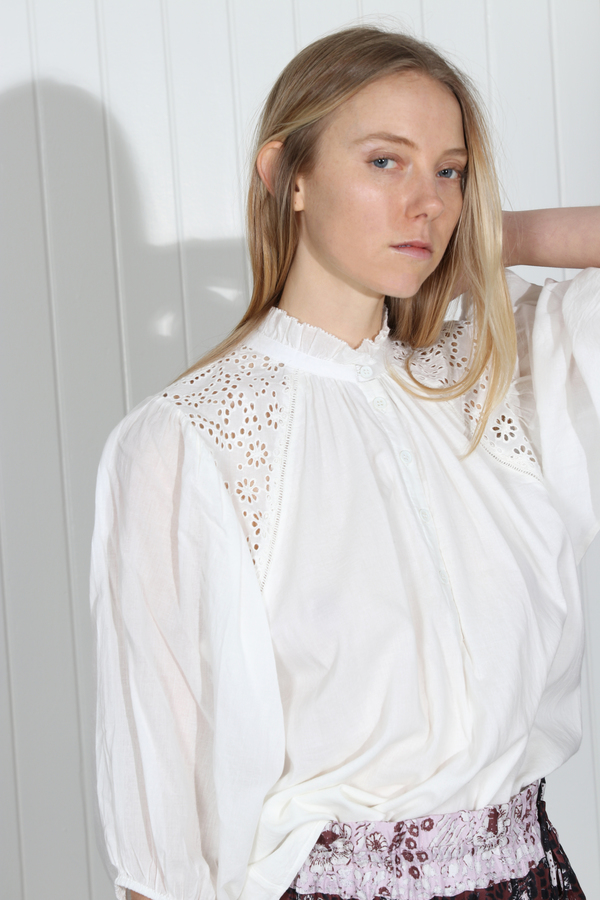 Apiece Apart Vera Eyelet Ruffle Sleeve Blouse - Cream Apiece Apart Vera Eyelet Ruffle Sleeve Blouse - Cream