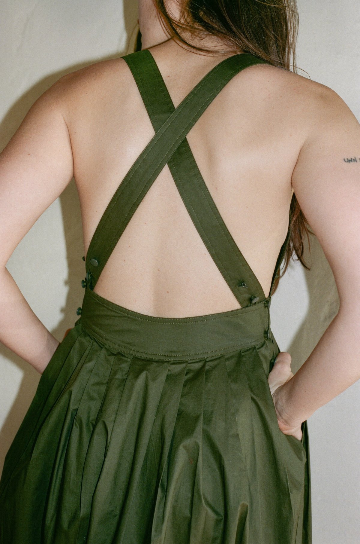 Electric Feathers Traveling Pinafore - Olive | Garmentory