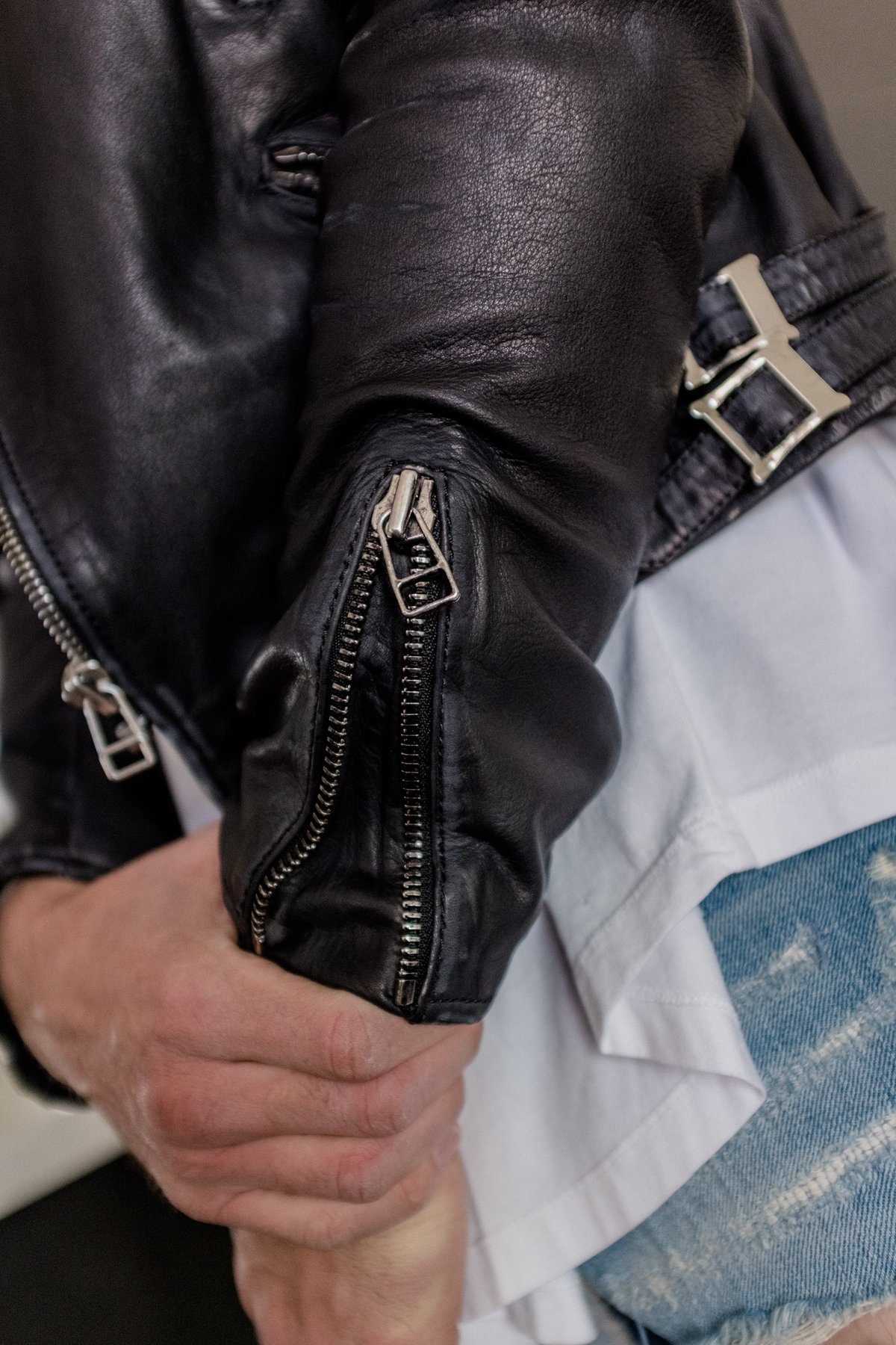 Veste En Cuir Biker Vintage Pour Femme - Look Patchwork - Taille L - Occasion Très Bon état