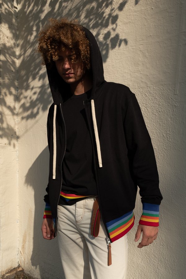 LOEWE Rib Zip Hoodie - Black/Rainbow | Garmentory