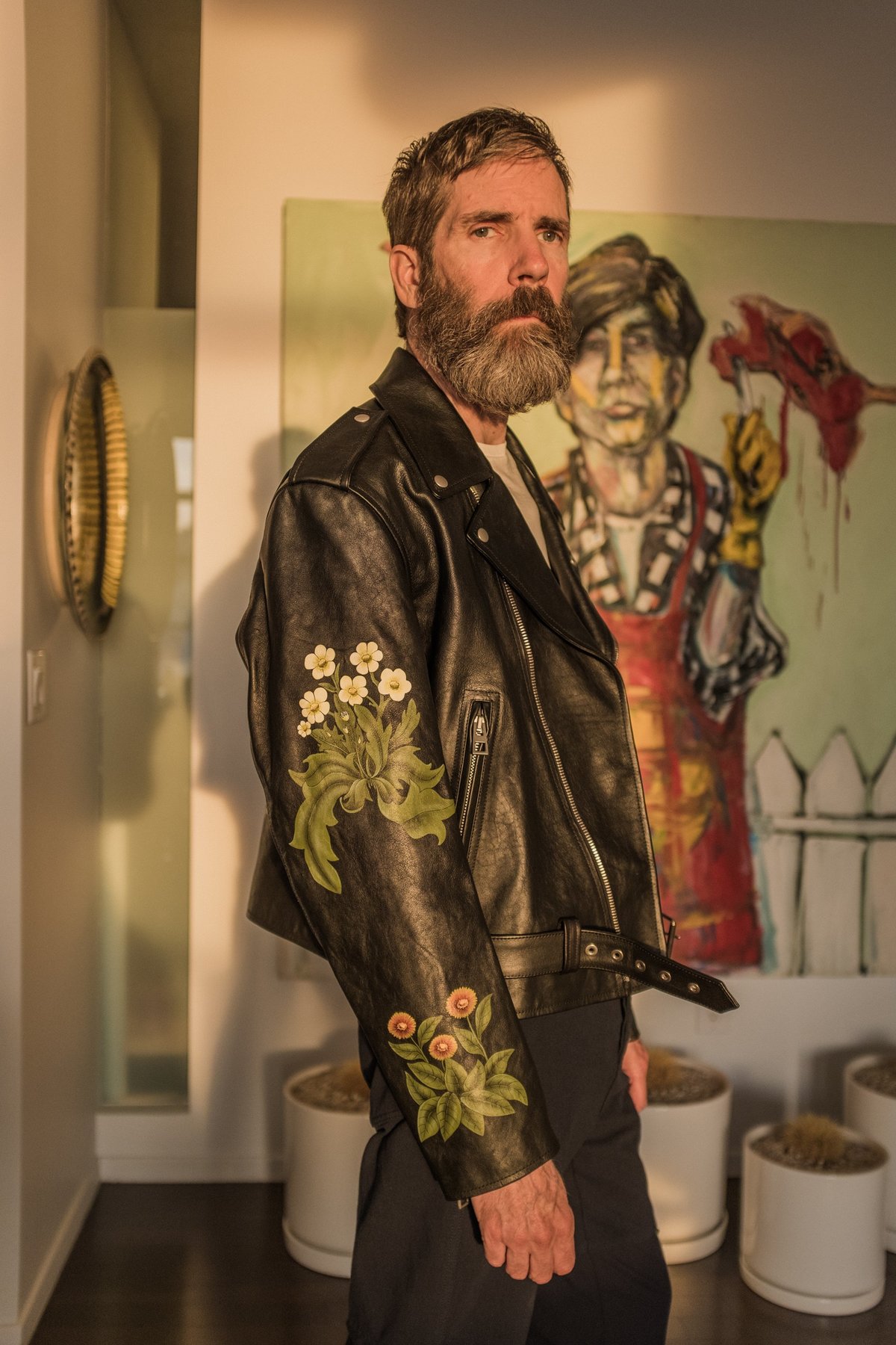 LOEWE Hand-painted Leather Biker Jacket | Garmentory