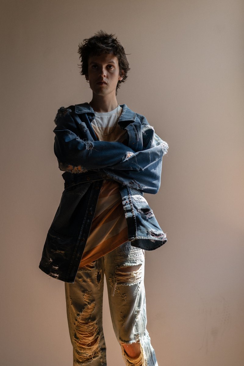 Faith Connexion Oversized Destroyed Denim Shirt Jacket - blue 