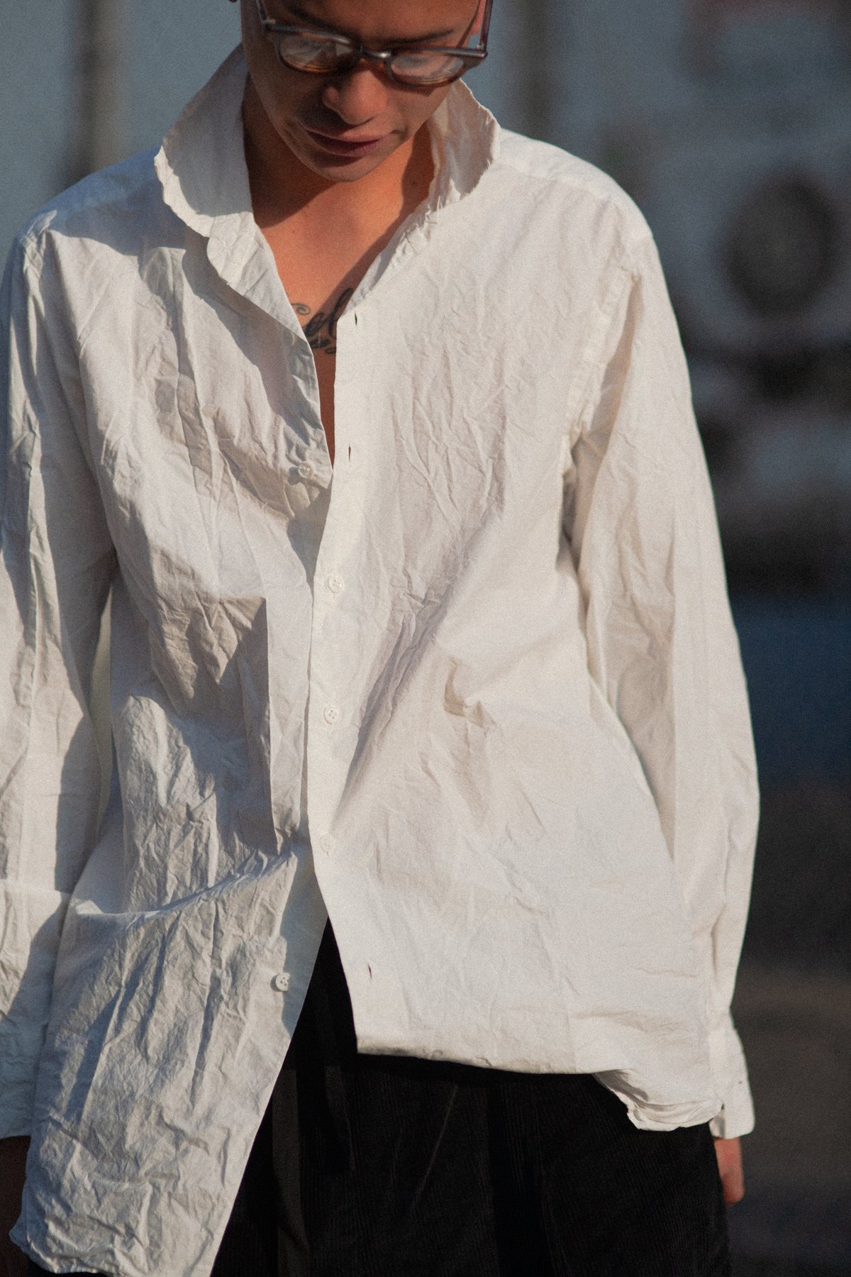 トップス CASEY CASEY PAPER COTTON SHIRTS Casey Casey Paper Cotton Shirt in Navy Blue | Santa Fe Dry
