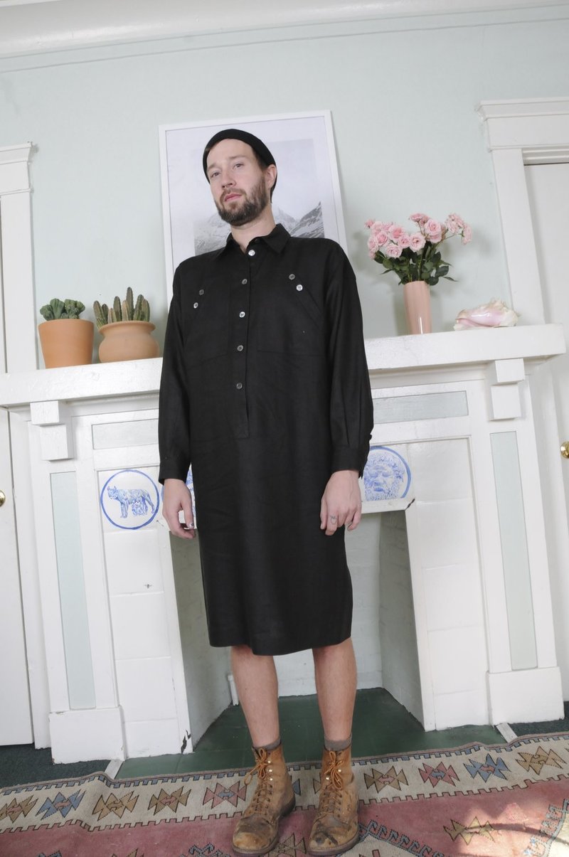 Weird Sisters Vintage Linen Batwing Dress - BLACK | Garmentory