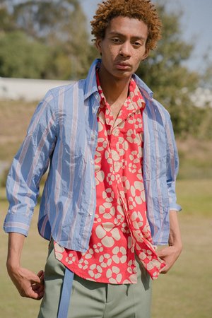 Marni Shrunken 3/4 Sleeve Stripe Sport Shirt | Garmentory