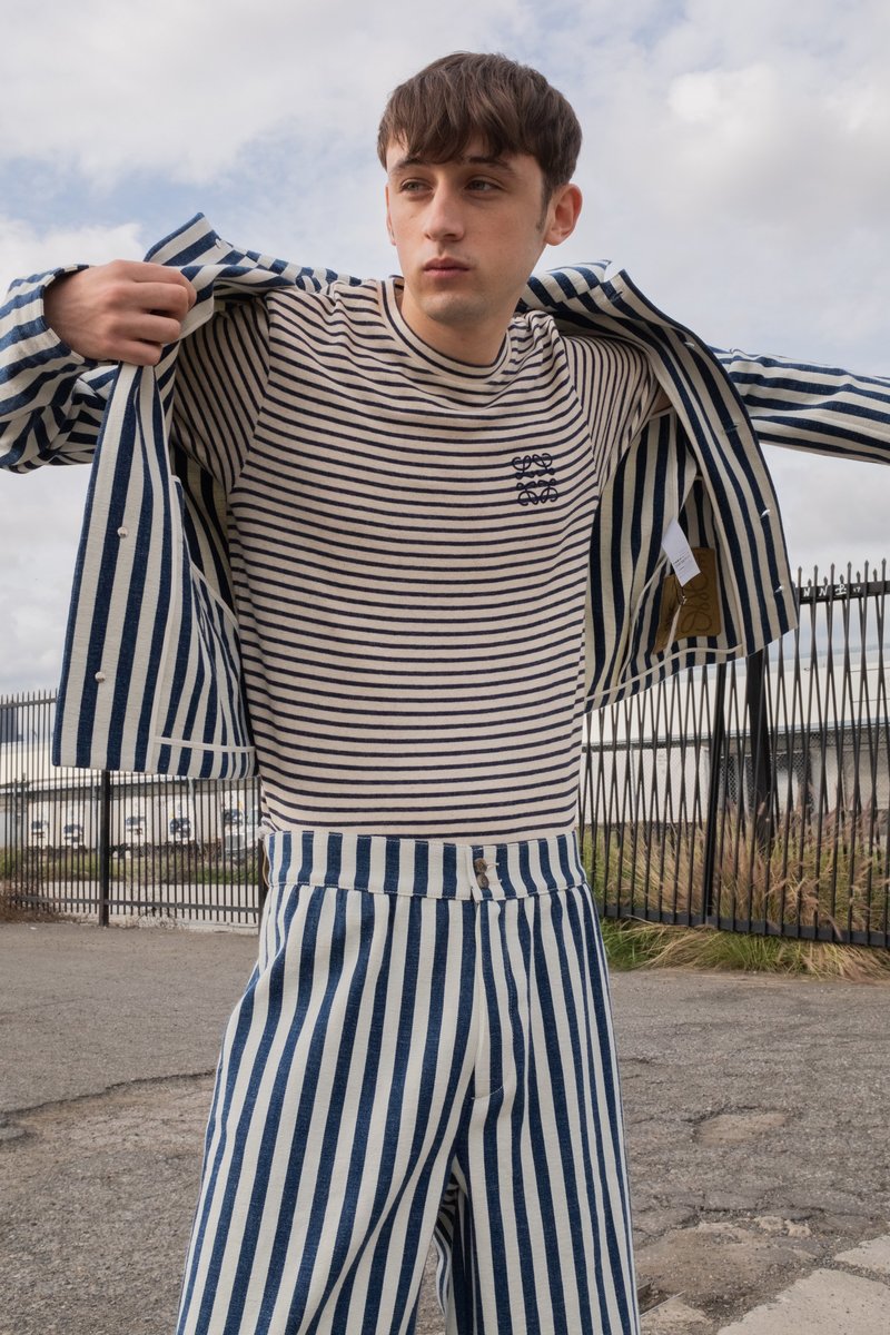 ジャケット・アウター LOEWE stripe seersucker blouson Loewe - Striped Cotton Jacket - Men - White Loewe