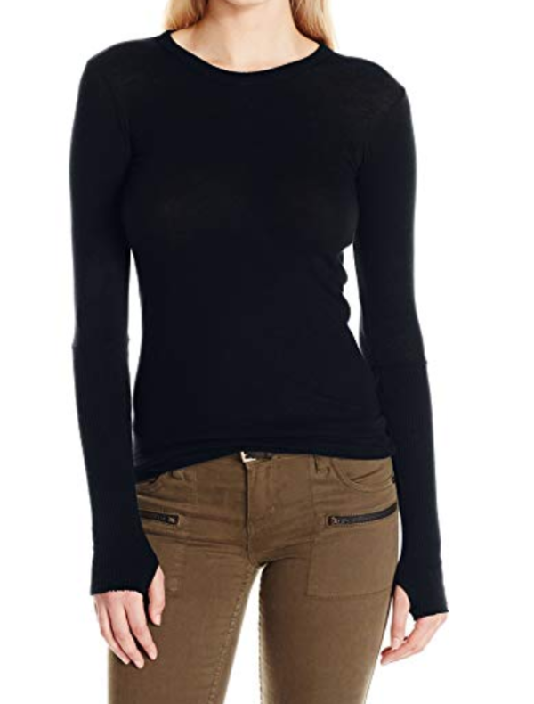 enza costa cuffed crew neck top