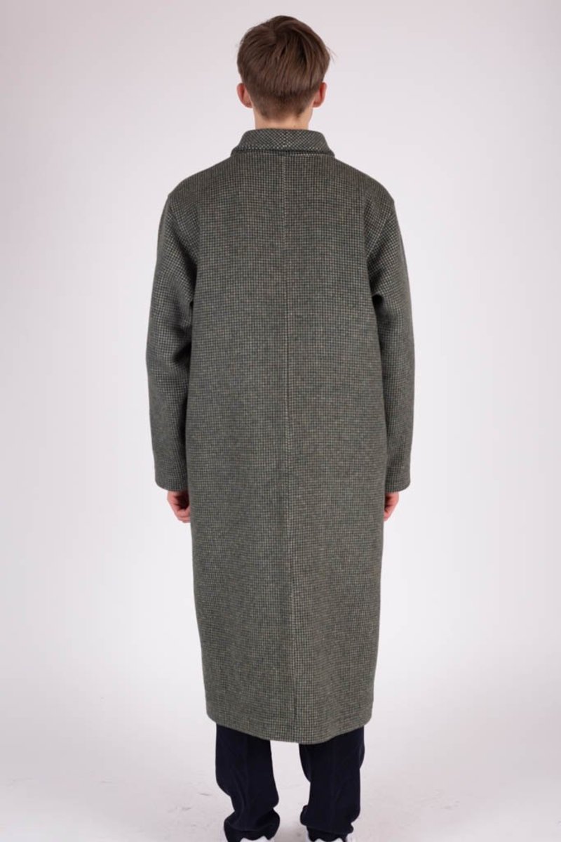 Four Horsemen Long Wool Car Coat - Forest Check