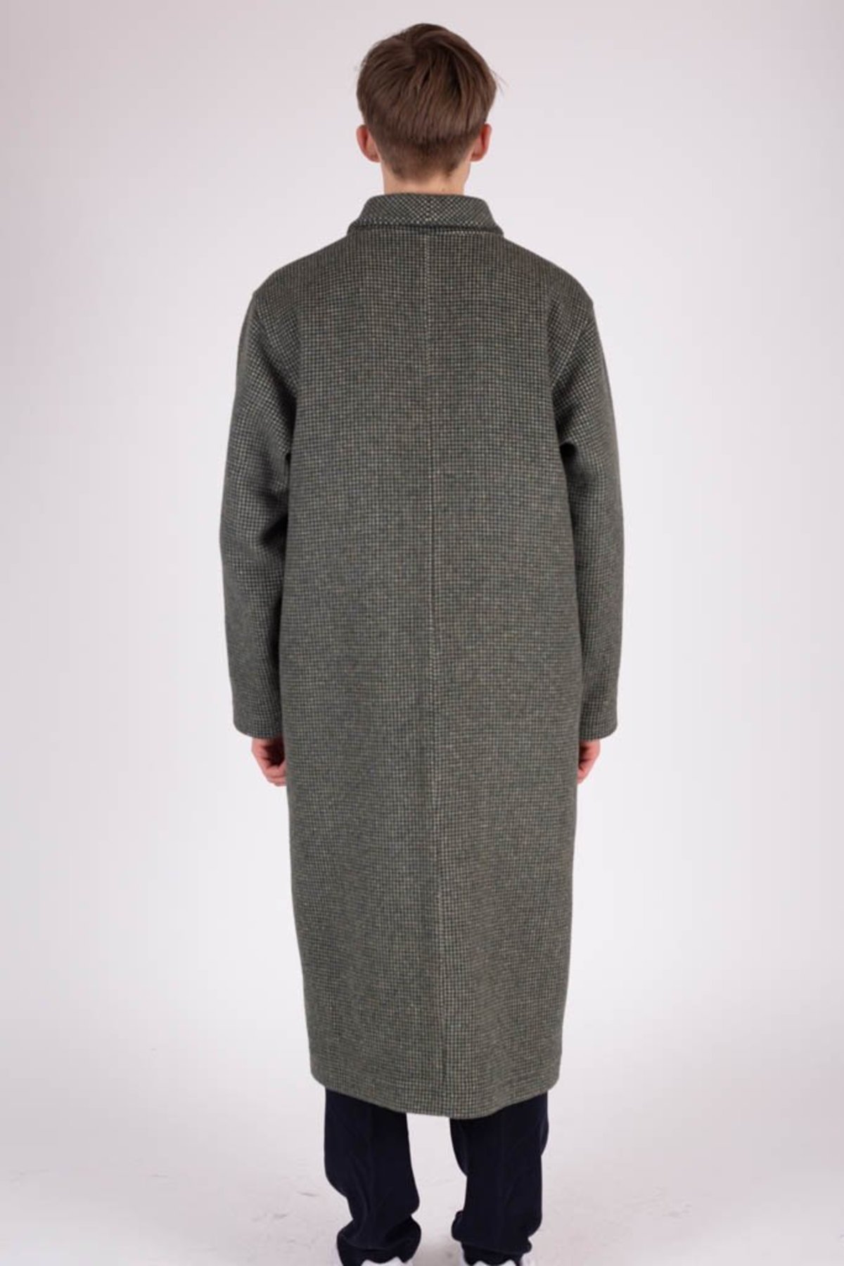 Four Horsemen Long Wool Car Coat - Forest Check - Image 4 of 5