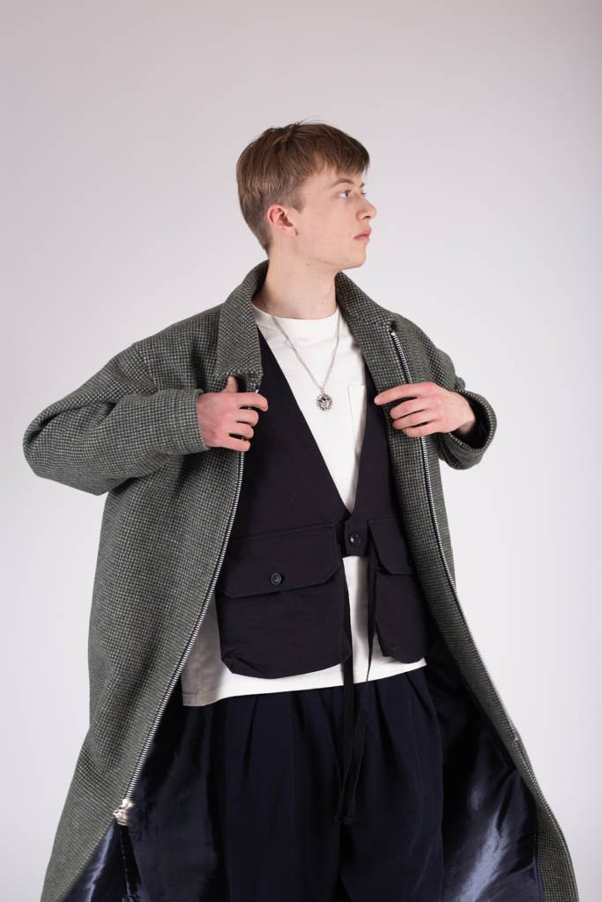 Four Horsemen Long Wool Car Coat - Forest Check - Image 5 of 5