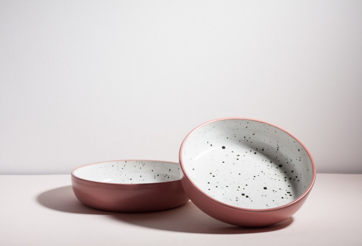 YYY 8" low bowl - dark peach/speckled white - Image 1 of 4