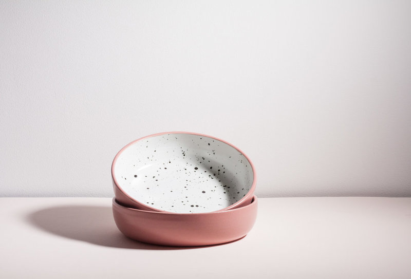 YYY 8" low bowl - dark peach/speckled white
