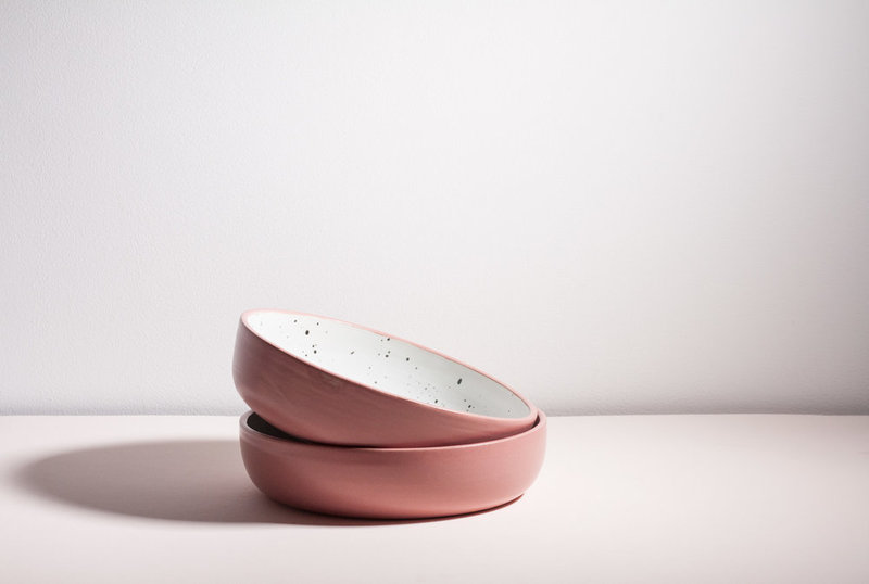 YYY 8" low bowl - dark peach/speckled white