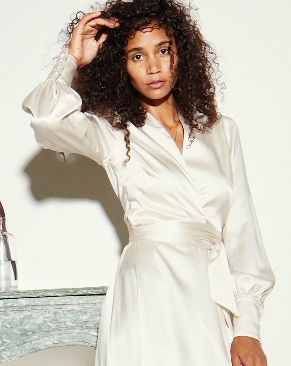 Kamperett Adelaide Silk Maxi Wrap Dress - Ivory | Garmentory