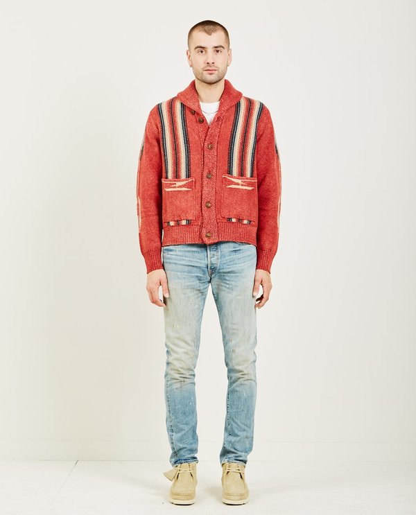 RRL COTTON SILK LINEN CARDIGAN - Red | Garmentory