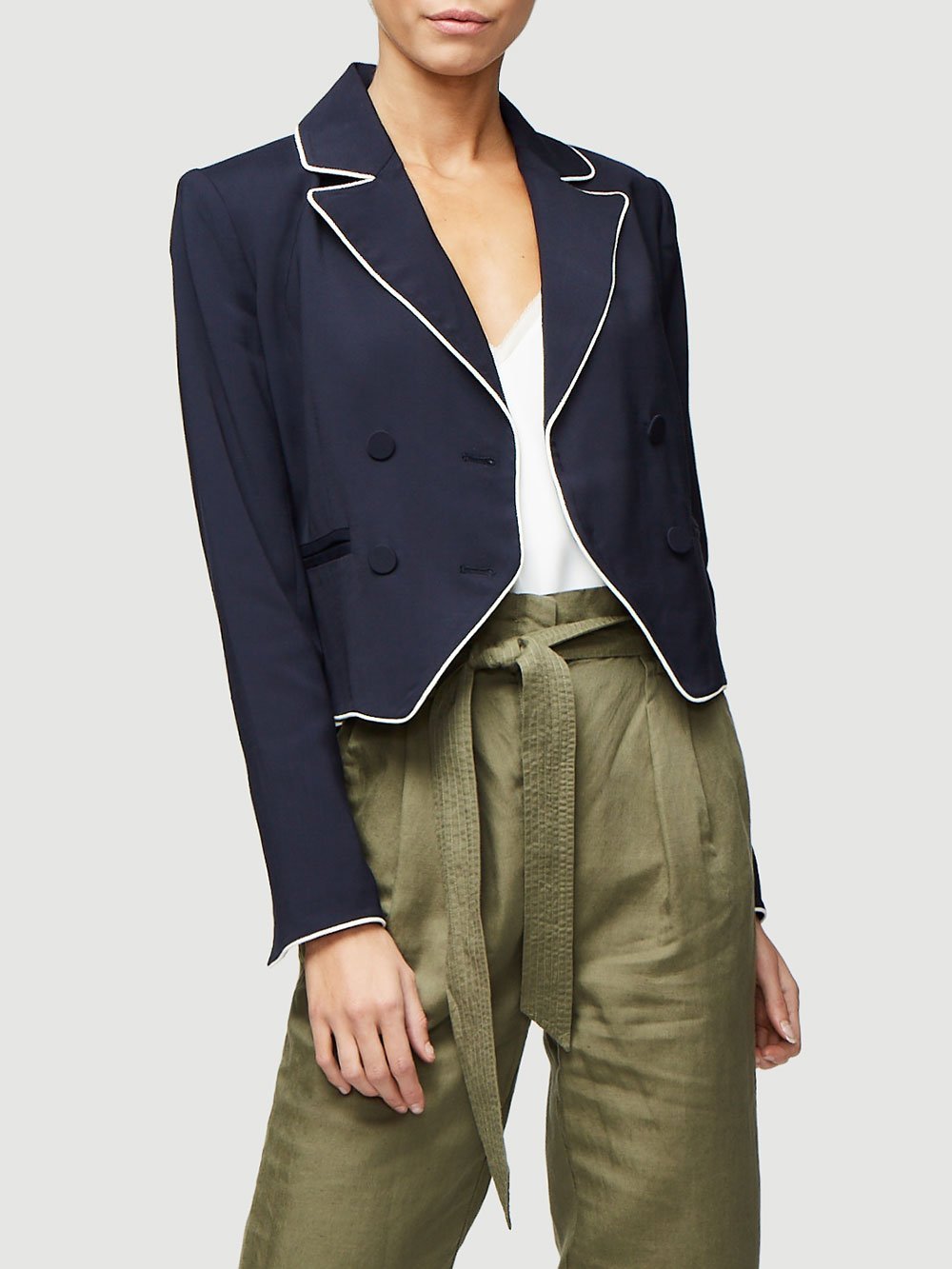 FRAME Denim Frame Piped Cropped Blazer Navy Garmentory