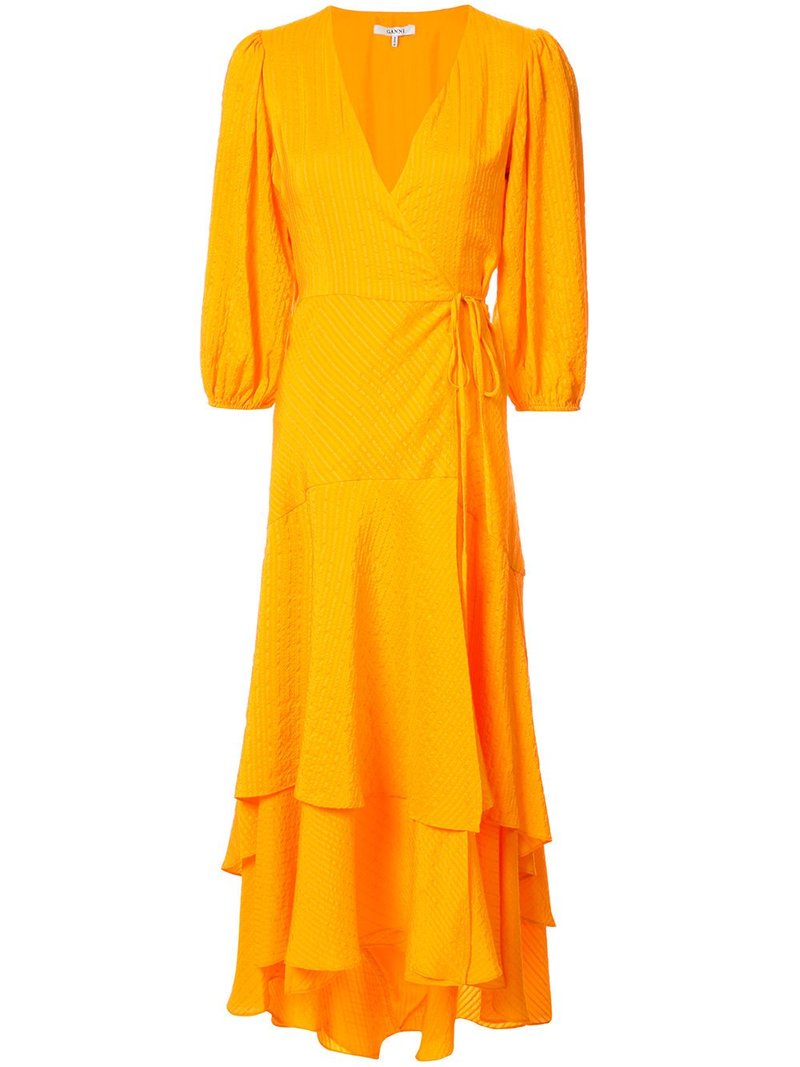 Ganni Seersucker Wrap Dress - Orange | Garmentory