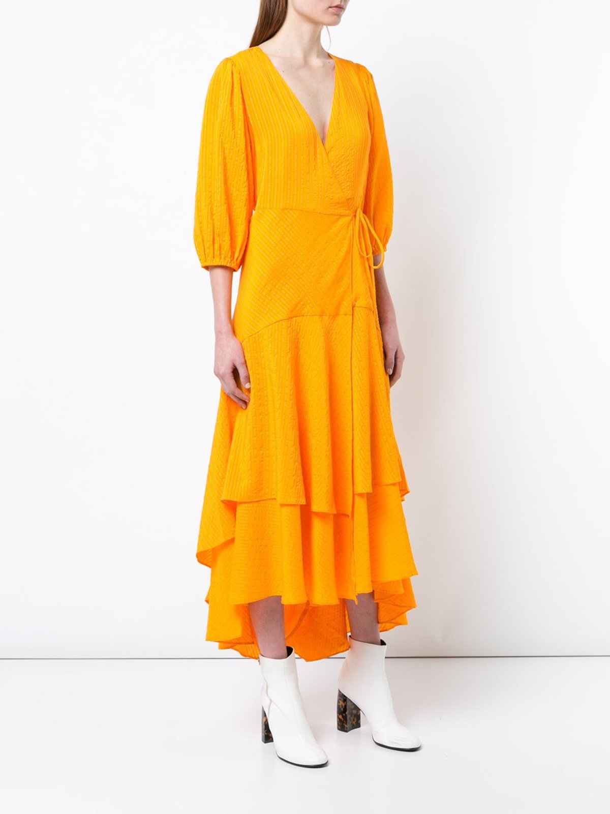 ★Ganni★ Stretch seersucker wrap dress Lovemotion F7663487 MUSINSA | GANNI Stretch Sicher Wrap Dress - Love Motion