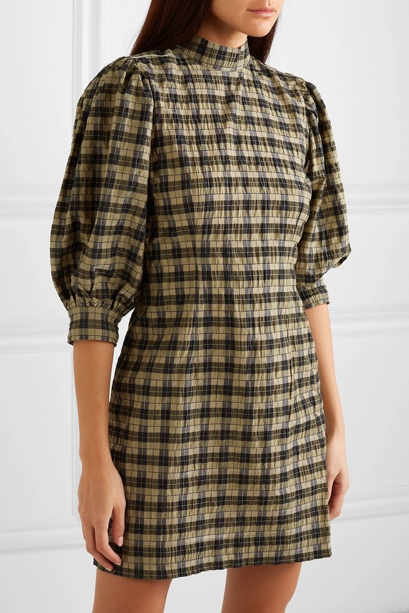ganni charron mini dress GANNI - Charron checked cotton-blend seersucker mini dress