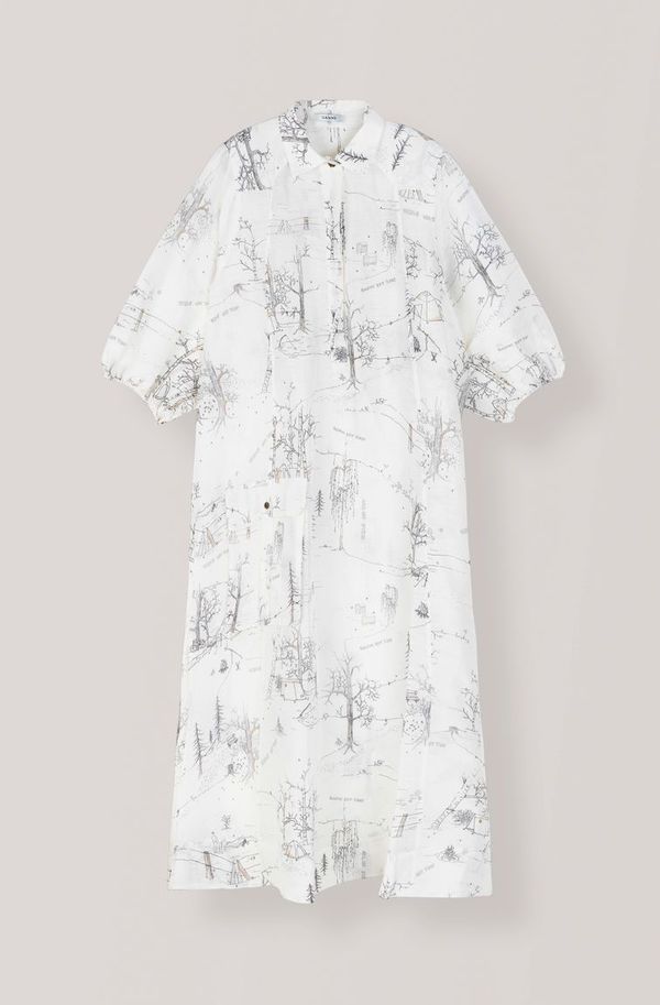 ganni floral-print linen and silk-blend midi dress GANNI Floral-Print Crinkled-Satin Midi Dress